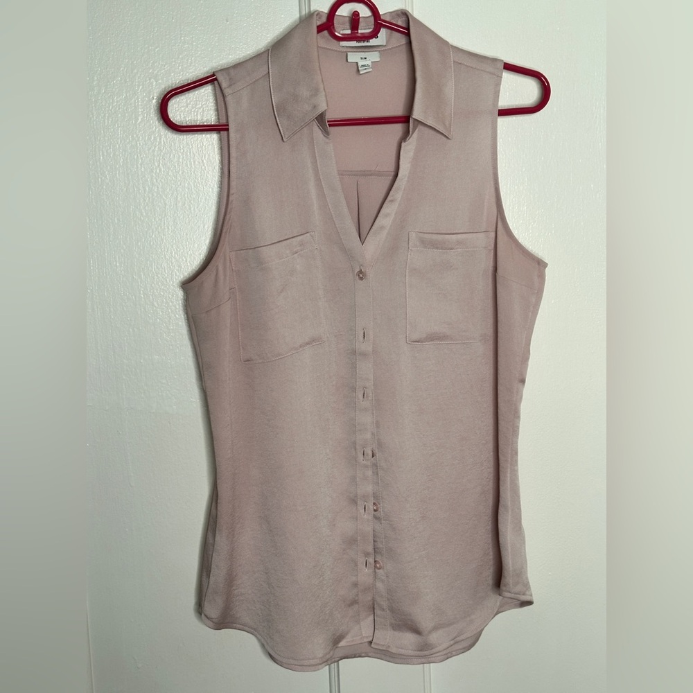 Sleeveless Collared Button-Front Blouse - blush pink